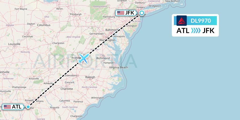 DL9970 Delta Air Lines Flight Map: Atlanta to New York
