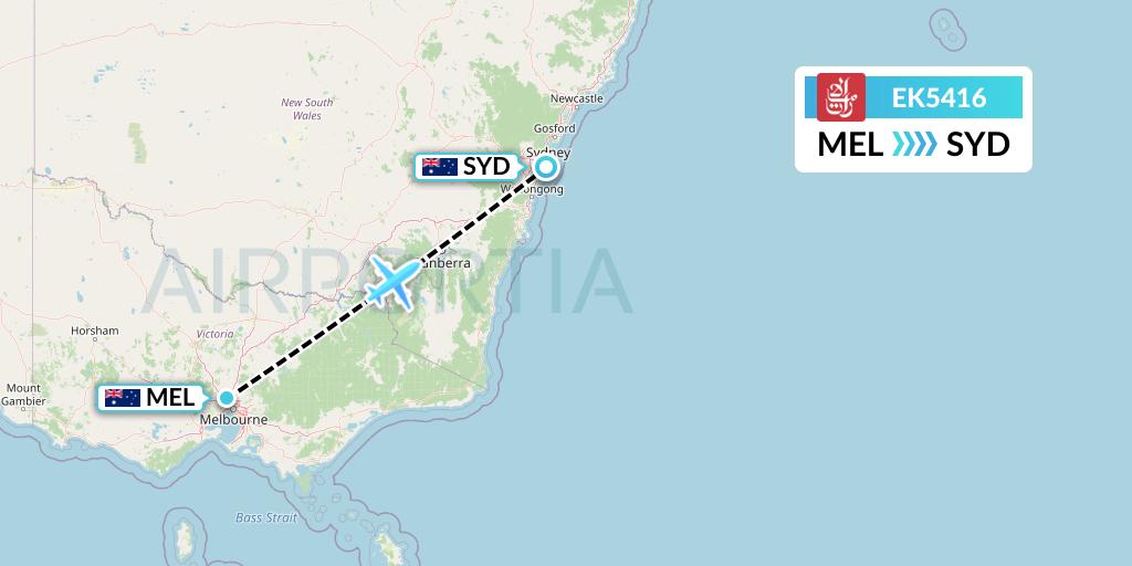 EK5416 Emirates Flight Map: Melbourne to Sydney
