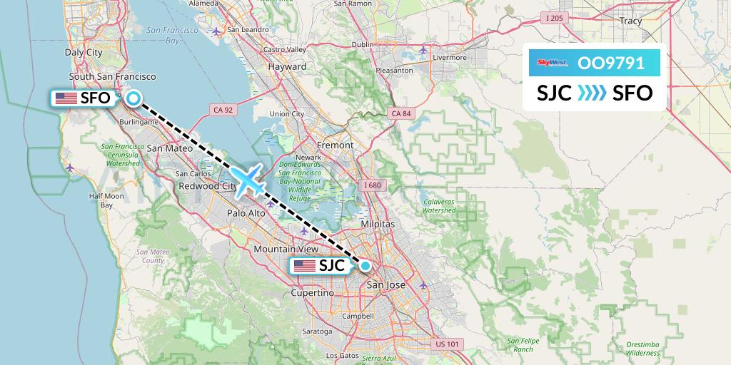 OO9791 SkyWest Airlines Flight Map: San Jose to San Francisco