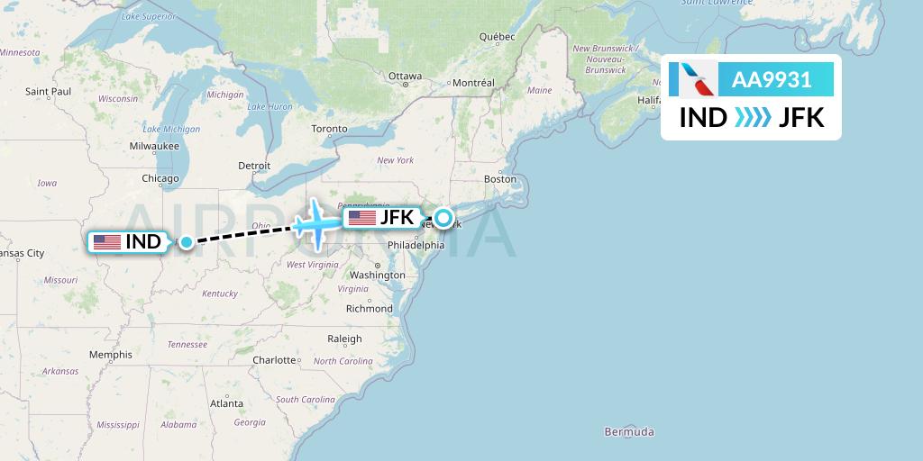 AA9931 American Airlines Flight Map: Indianapolis to New York