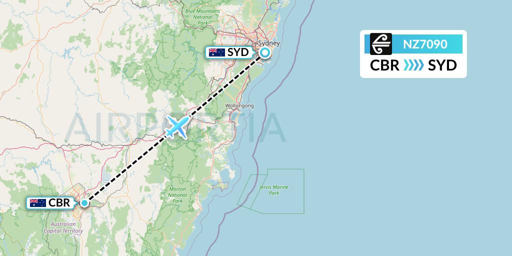 NZ7090 Air New Zealand Flight Map: Canberra to Sydney