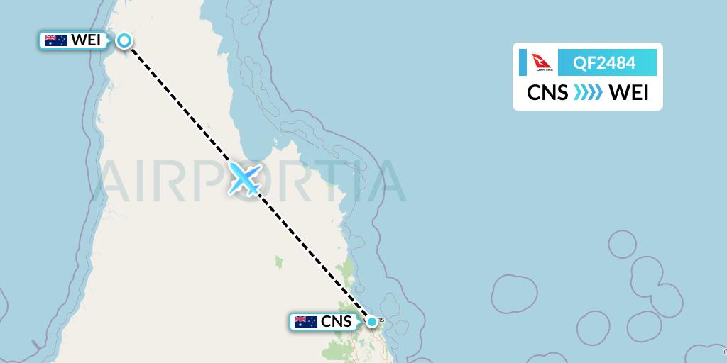 QF2484 Qantas Flight Map: Cairns to Weipa