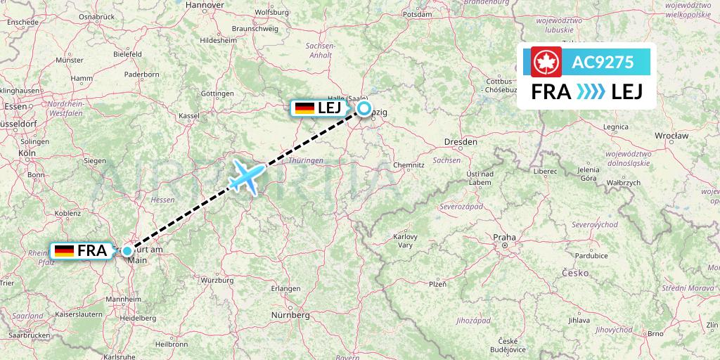AC9275 Air Canada Flight Map: Frankfurt to Leipzig