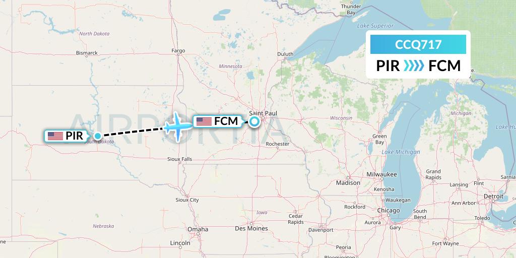 CCQ717 Capital City Air Carriers Flight Map: Pierre to Minneapolis