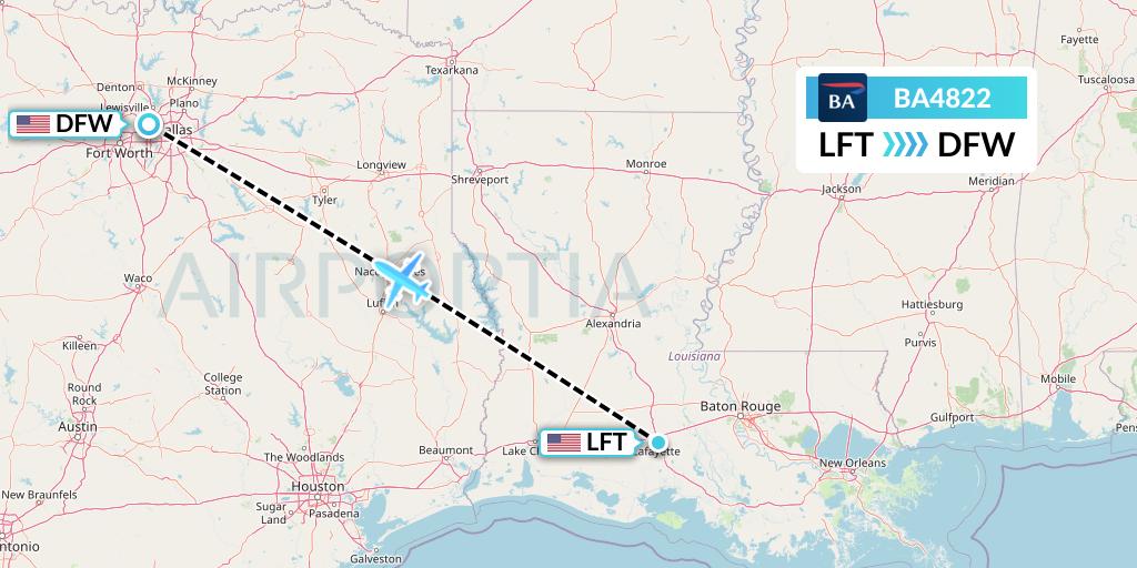 BA4822 British Airways Flight Map: Lafayette to Dallas