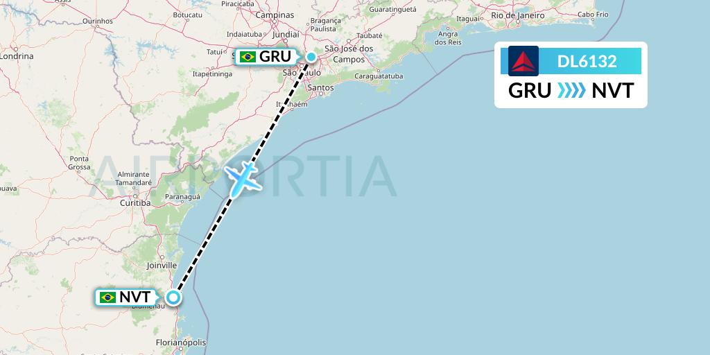 DL6132 Delta Air Lines Flight Map: Sao Paulo to Navegantes