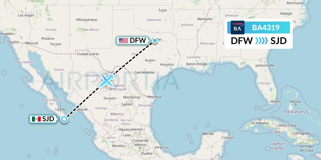 BA4319 British Airways Flight Map: Dallas to San Jose del Cabo