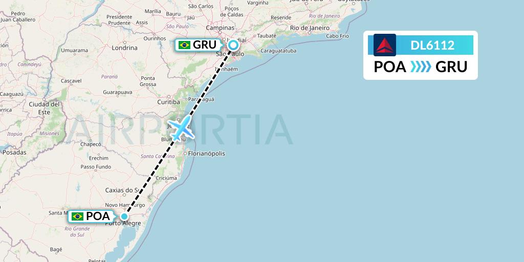 DL6112 Delta Air Lines Flight Map: Porto Alegre to Sao Paulo