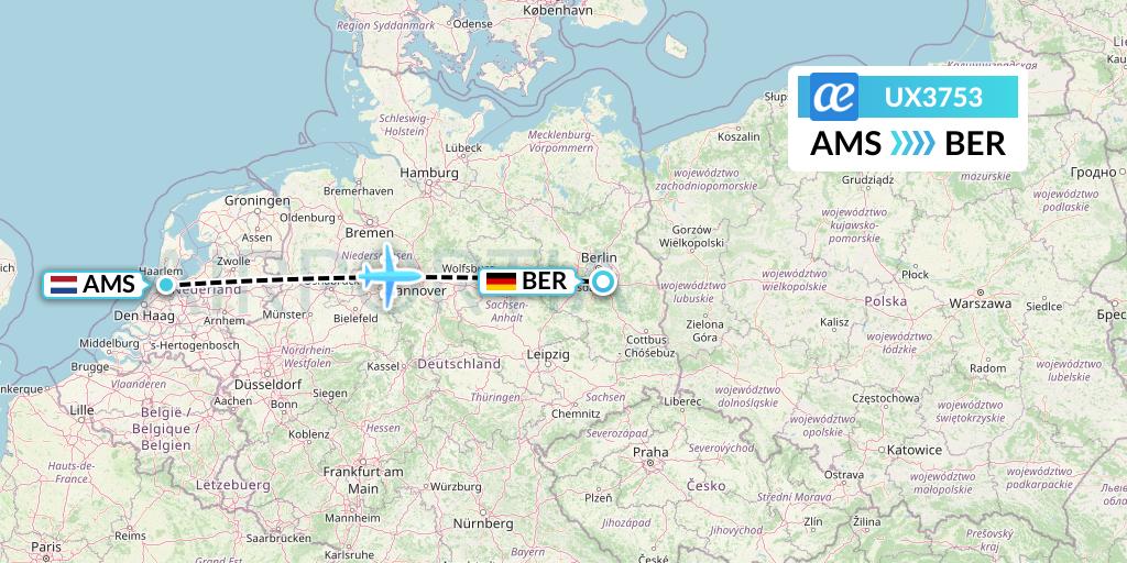 UX3753 Air Europa Flight Map: Amsterdam to Berlin