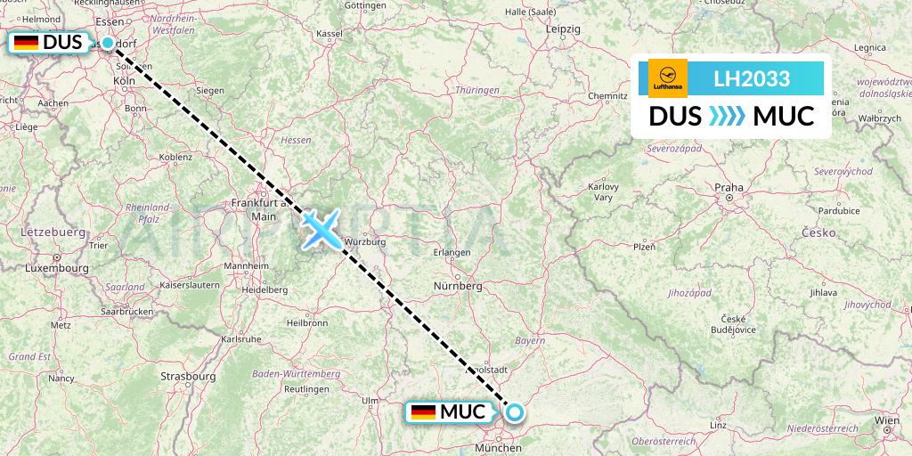 LH2033 Lufthansa Flight Map: Dusseldorf to Munich