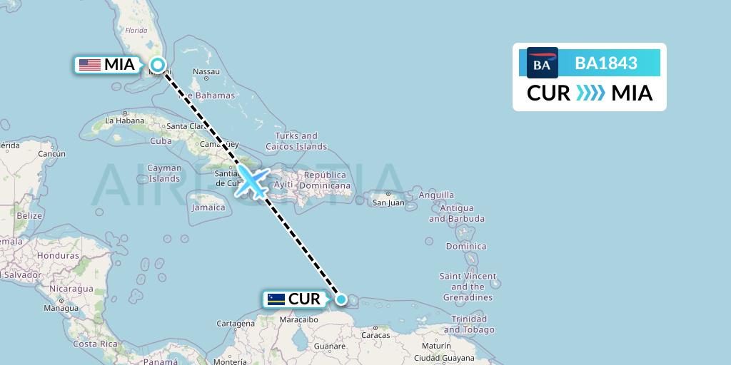 BA1843 Flight Status British Airways Willemstad to Miami (BAW1843)