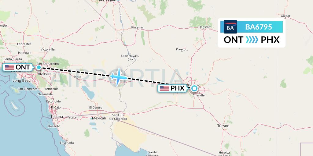 BA6795 British Airways Flight Map: Ontario to Phoenix