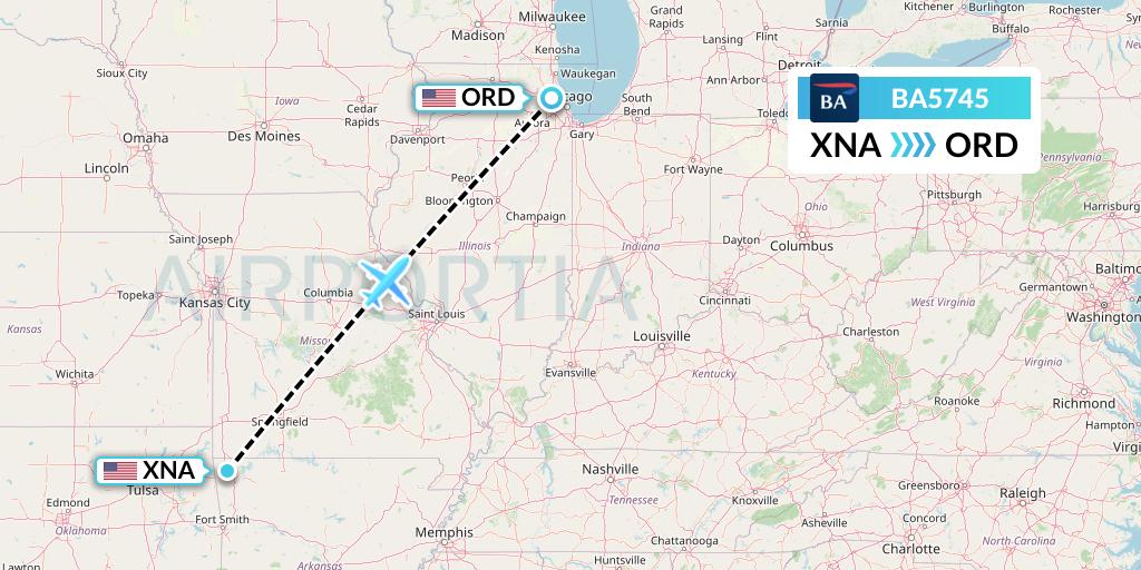 BA5745 British Airways Flight Map: Bentonville to Chicago