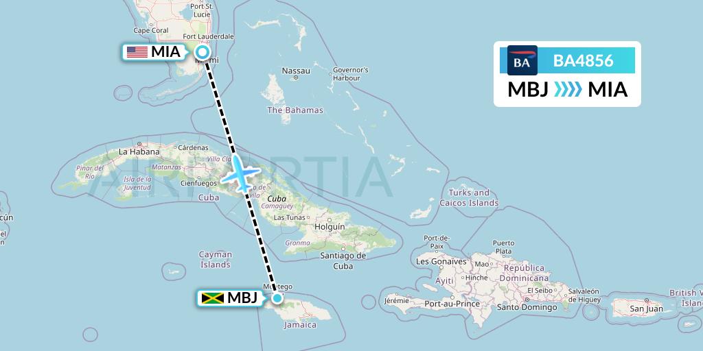 BA4856 British Airways Flight Map: Montego Bay to Miami