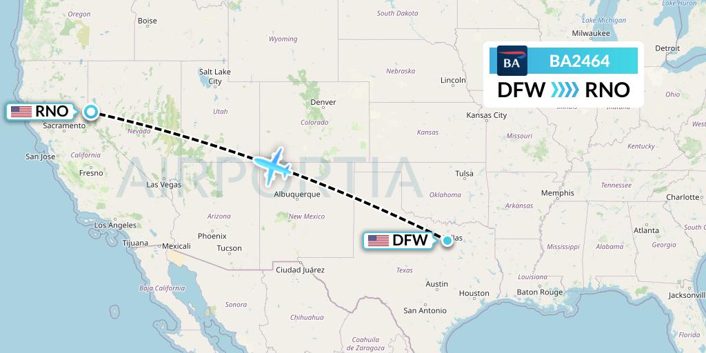 BA2464 British Airways Flight Map: Dallas to Reno