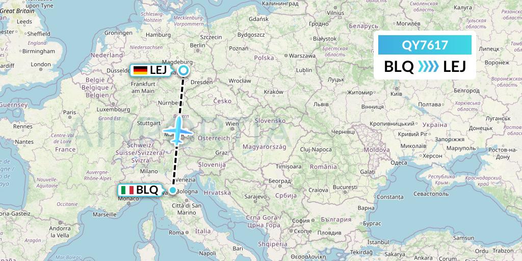 QY7617 European Air Transport Flight Map: Bologna to Leipzig