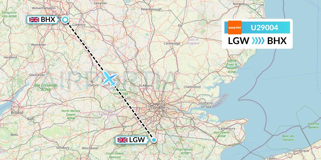 U29004 EasyJet Flight Map: London to Birmingham