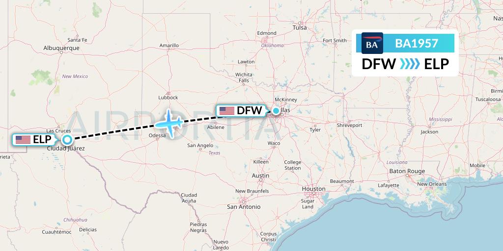 BA1957 British Airways Flight Map: Dallas to El Paso