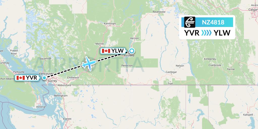 NZ4818 Air New Zealand Flight Map: Vancouver to Kelowna