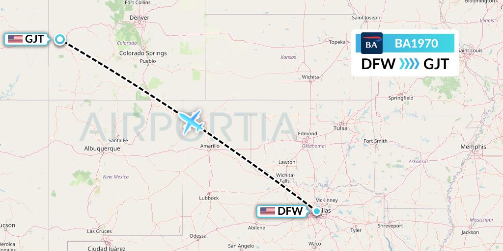 BA1970 British Airways Flight Map: Dallas to Grand Junction