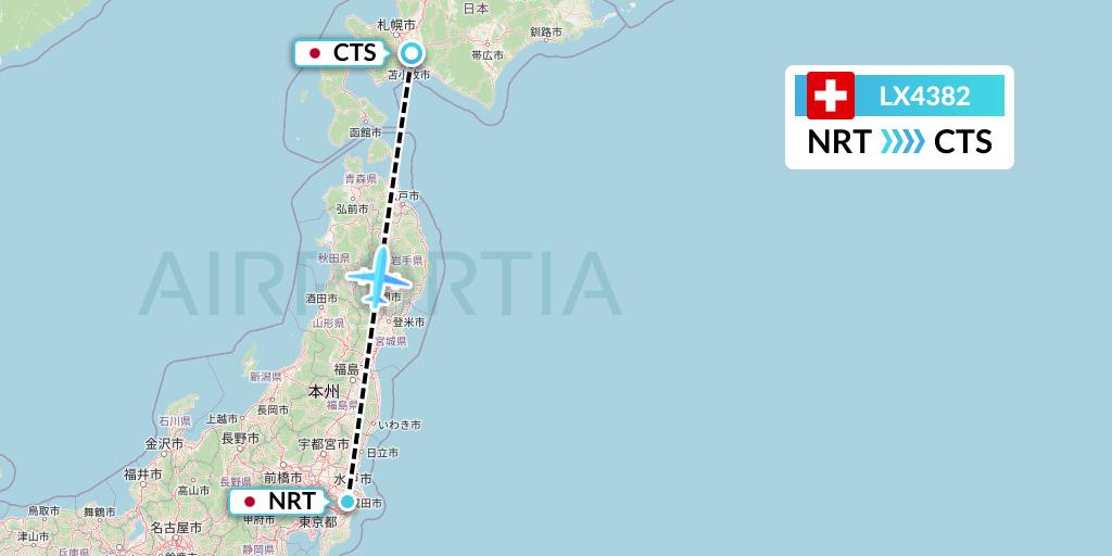 LX4382 Swiss Flight Map: Tokyo to Sapporo