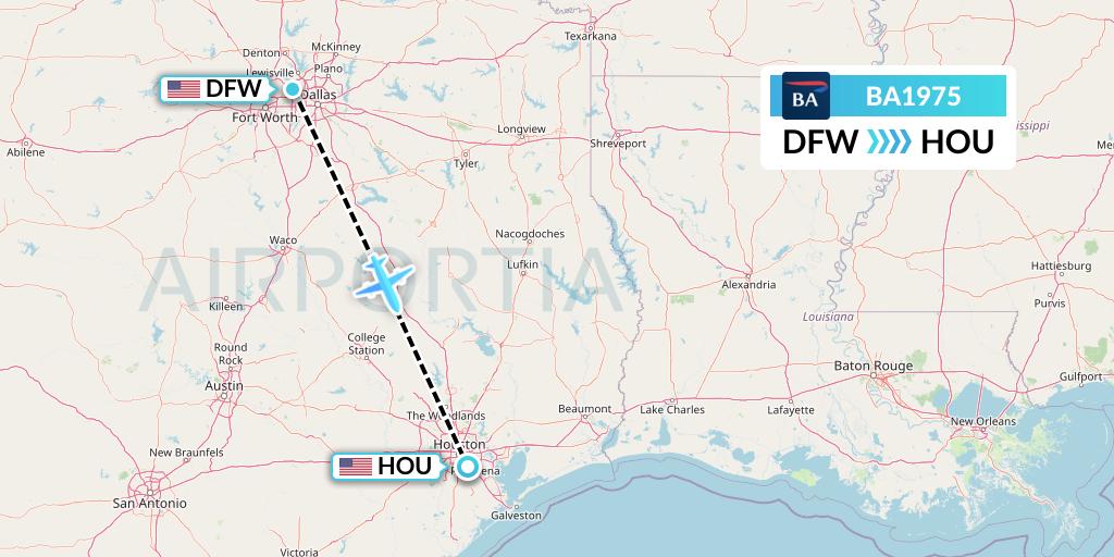 BA1975 British Airways Flight Map: Dallas to Houston