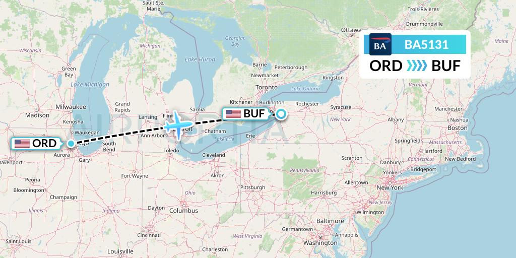 BA5131 British Airways Flight Map: Chicago to Buffalo