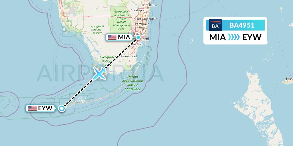 BA4951 British Airways Flight Map: Miami to Key West