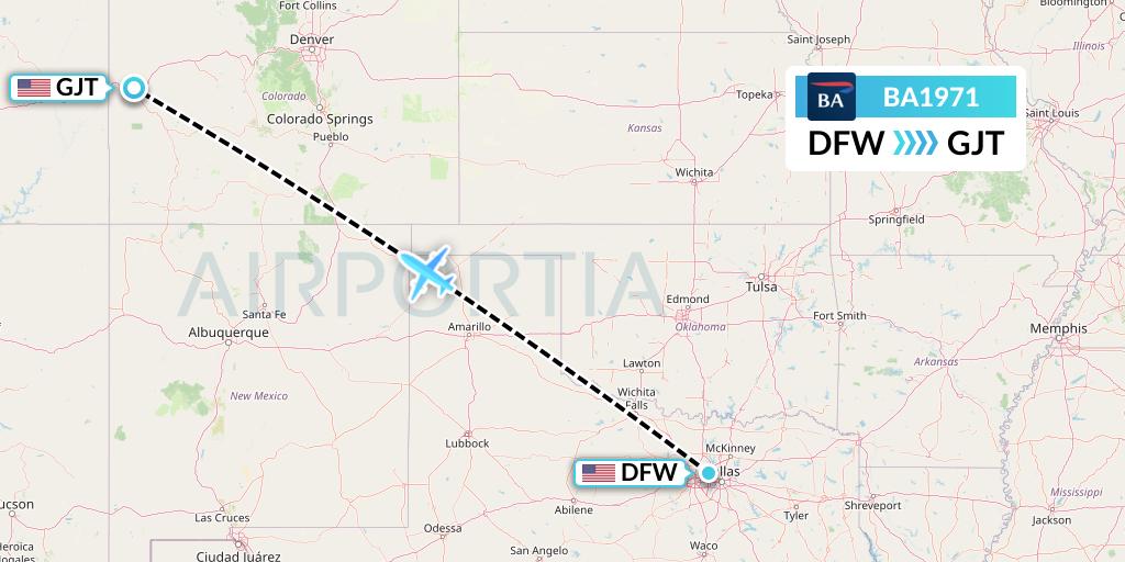 BA1971 British Airways Flight Map: Dallas to Grand Junction
