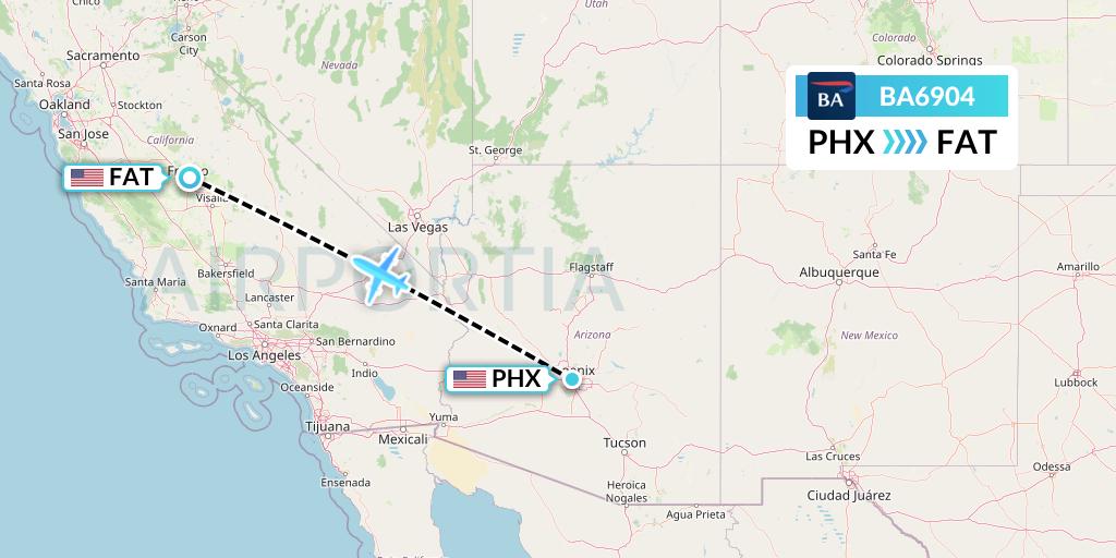 BA6904 British Airways Flight Map: Phoenix to Fresno