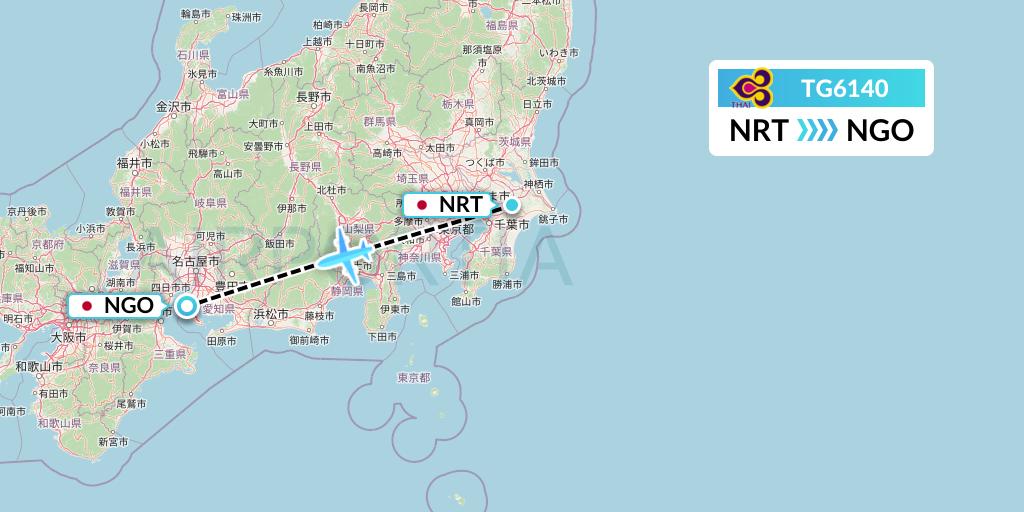 TG6140 Thai Airways Flight Map: Tokyo to Nagoya