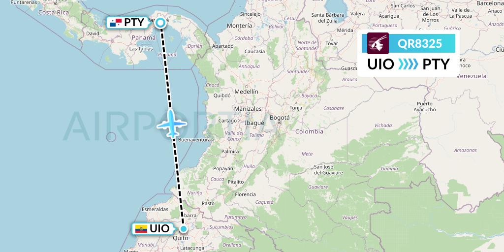 QR8325 Qatar Airways Flight Map: Quito to Panama City
