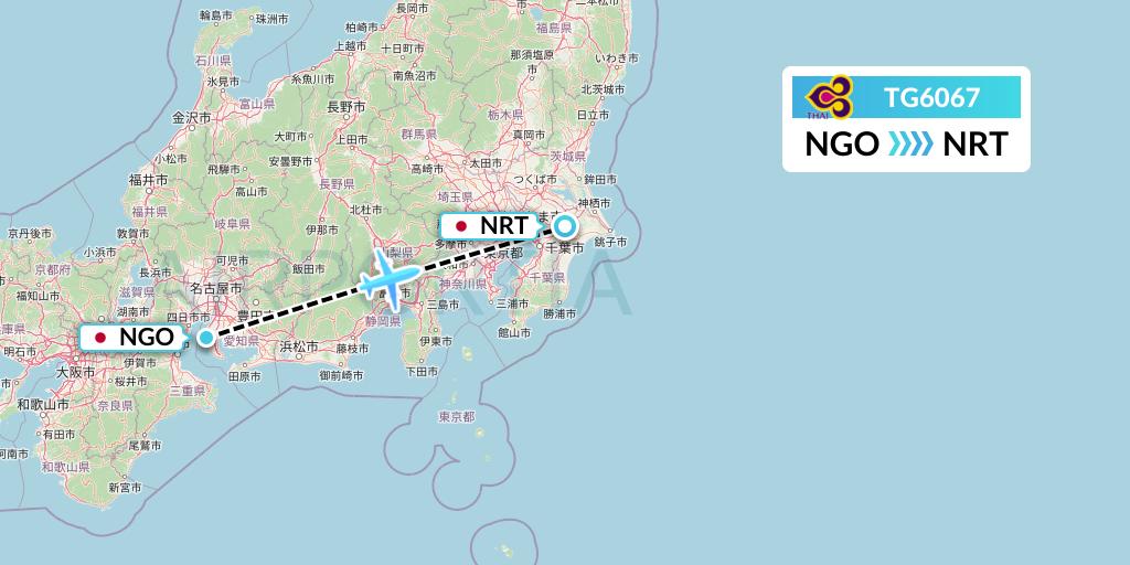 TG6067 Thai Airways Flight Map: Nagoya to Tokyo