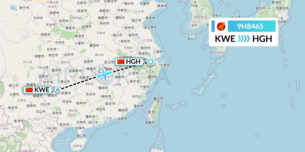 9H8465 Air Changan Flight Map: Guiyang to Hangzhou