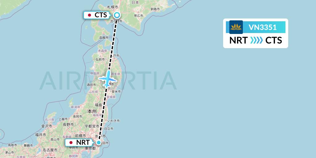 VN3351 Vietnam Airlines Flight Map: Tokyo to Sapporo