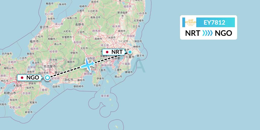 EY7812 Etihad Airways Flight Map: Tokyo to Nagoya