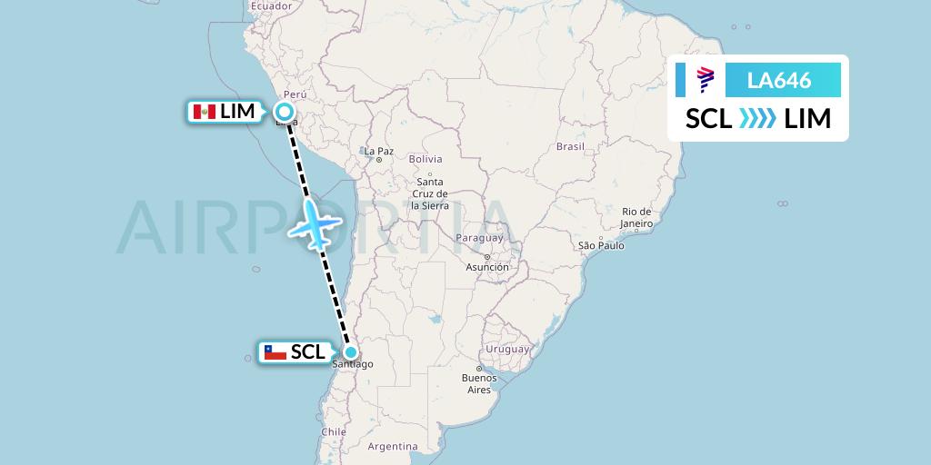 LA646 LAN Airlines Flight Map: Santiago to Lima