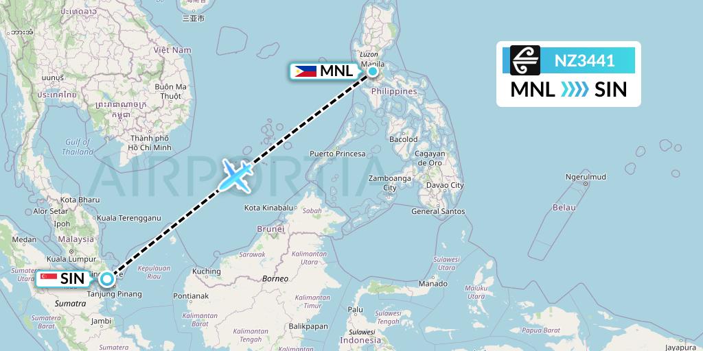 NZ3441 Air New Zealand Flight Map: Manila to Singapore