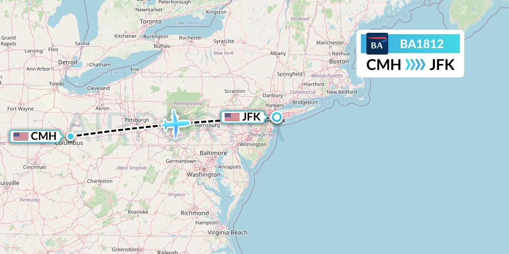 BA1812 British Airways Flight Map: Columbus to New York