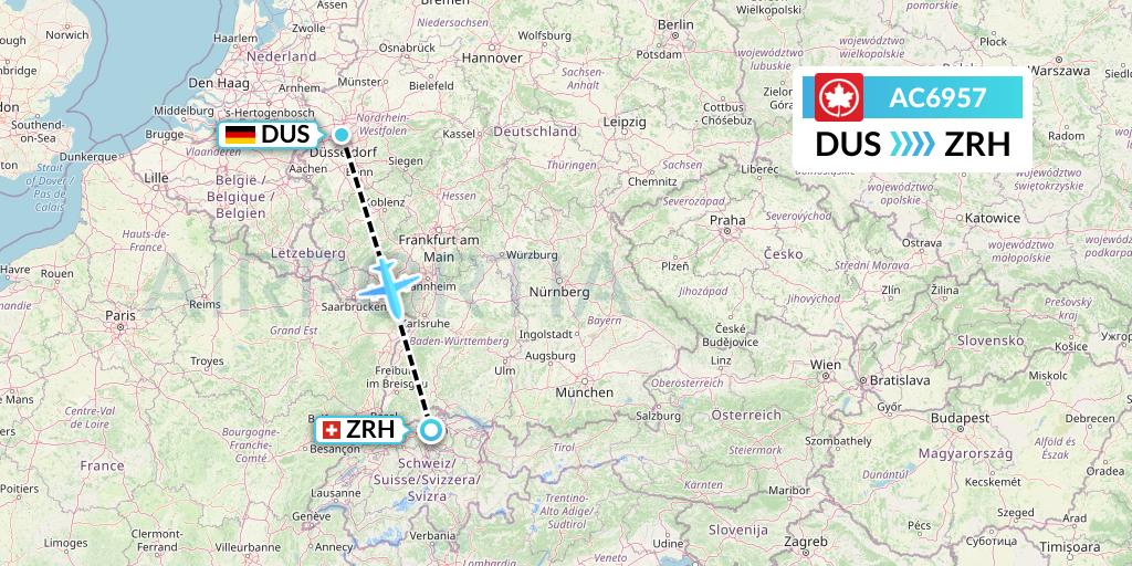 AC6957 Air Canada Flight Map: Dusseldorf to Zurich