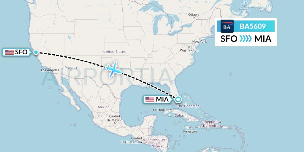 BA5609 British Airways Flight Map: San Francisco to Miami