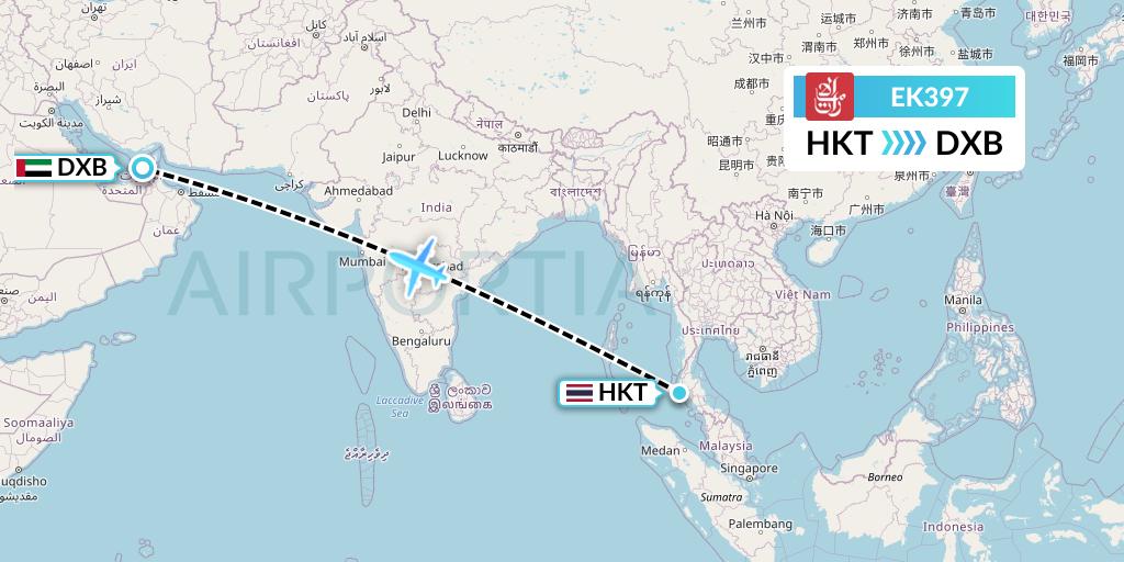 EK397 Emirates Flight Map: Phuket to Dubai