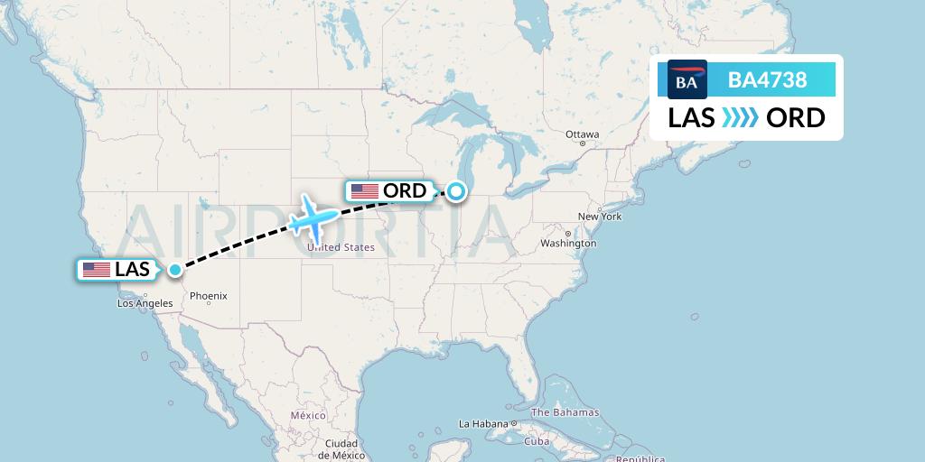 BA4738 British Airways Flight Map: Las Vegas to Chicago