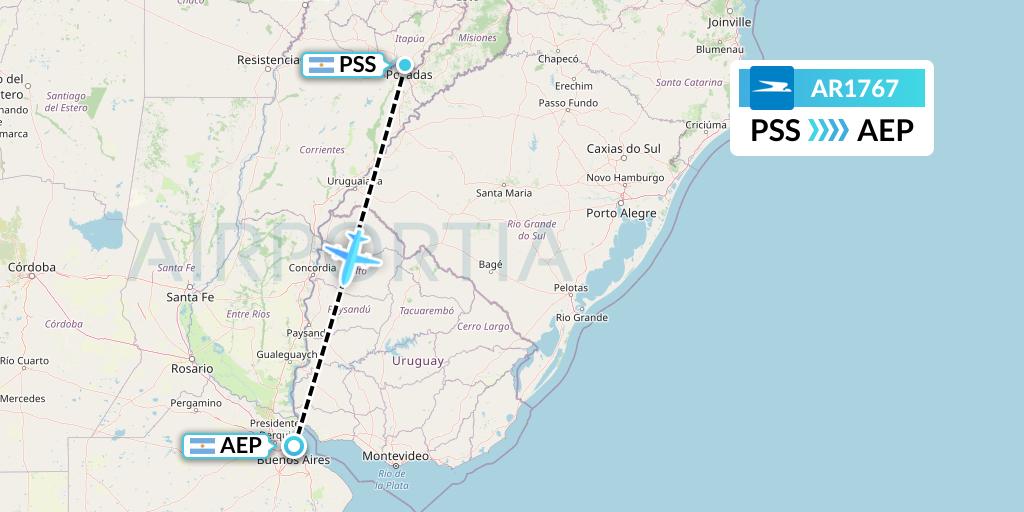 AR1767 Aerolineas Argentinas Flight Map: Posadas to Buenos Aires