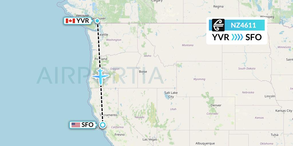 NZ4611 Air New Zealand Flight Map: Vancouver to San Francisco