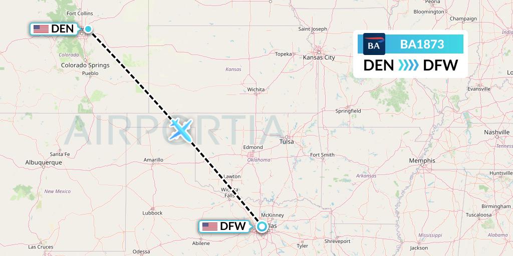 BA1873 British Airways Flight Map: Denver to Dallas