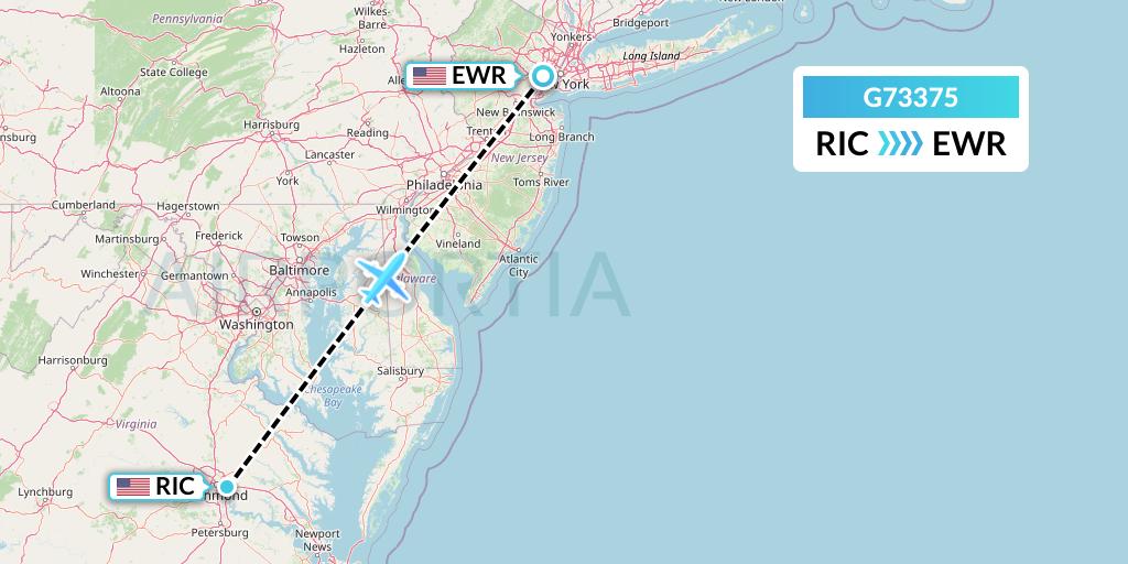 G73375 GoJet Flight Map: Richmond to New York