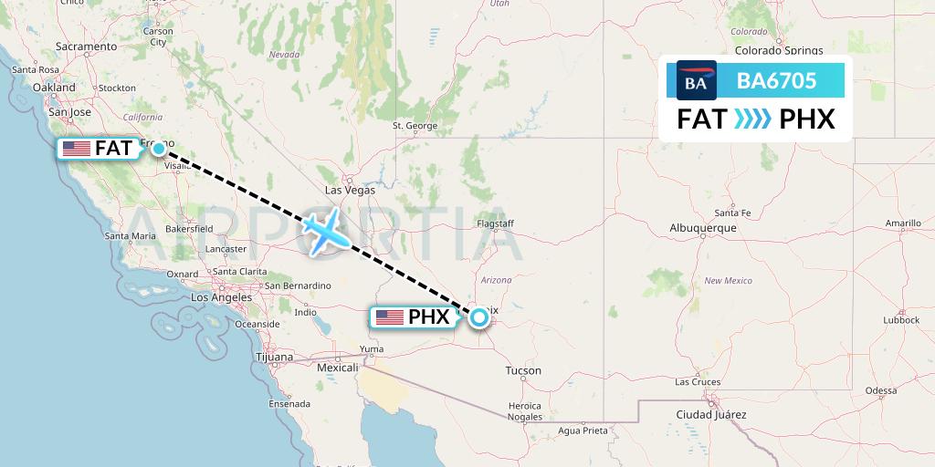BA6705 British Airways Flight Map: Fresno to Phoenix