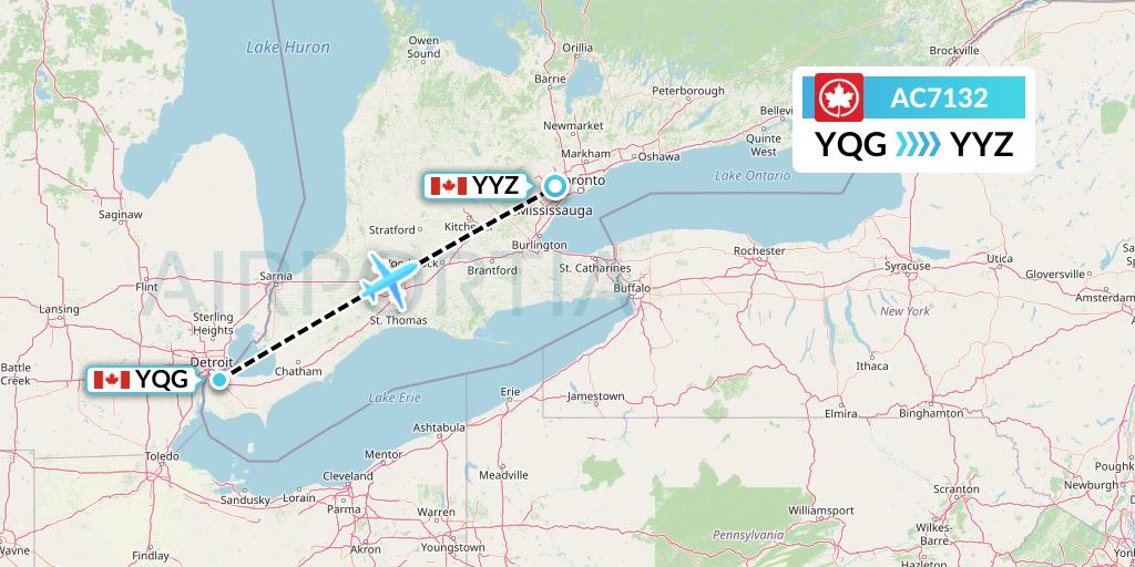 AC7132 Air Canada Flight Map: Windsor to Toronto