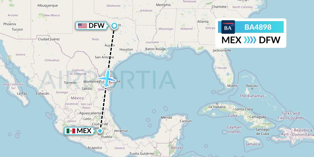 BA4898 British Airways Flight Map: Mexico City to Dallas